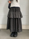 Handad Frill Check Banding Long Skirt
