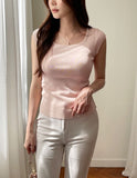 Ezha Square Neck Shirring Cap Sleeve Knit