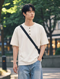 Round Henley Neck Short Sleeve T-shirts
