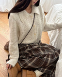 Bame Punching Collar Wool Knit Long Sleeve Cardigan