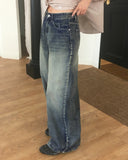 Karik two-way snap button washed wide denim pants