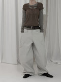 Checkered shirring knit layered long sleeve set