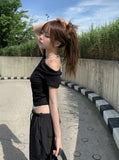 Bow Halter Layered Off-Shoulder Short Sleeve T-Shirt