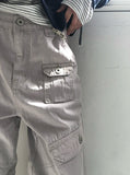 Buo Diagonal Cargo Pocket Cotton Bootcut Pants