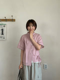 Moldef Stripe Seersucker Ribbon Short Sleeve Shirt