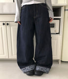 Jakan Flower Roll-up Wide Denim Pants