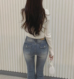 Back Pocket Slim-Fit Bootcut Span Denim Pants