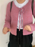 Swan Color Round Ribbon Knit Cardigan