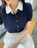 Luna Color Matching Collar Knit Cardigan