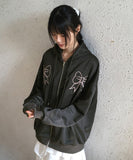 Palmk Overfit Ribbon Patch Hooded Zip-Up