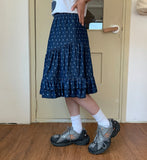 Buyan Dot Frill Denim Midi Skirt