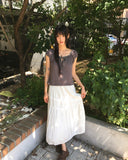 Aceh Dot Shirring Ribbon Cap Sleeve Short Sleeve T-Shirt