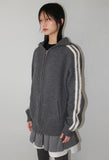 HAIRY LINE KNIT HOOD ZIP-UP