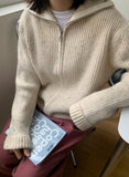 Loven two-way mix knit zip-up cardigan