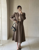 [Two Piece Set] Ramel Blouson Zip-Up Jumper Pintuck Banding Long Skirt