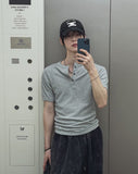 Logan Ribbed Muscle Fit Henley Neck Short Sleeve T-shirt