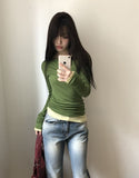Tenre Layered Tencel Button Long Sleeve T-shirt