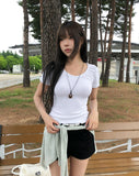 Jenne Shirred V-neck Slim Short Sleeve