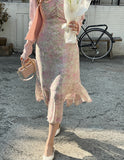 Atyu Pink Flower Shirring Chiffon One Piece