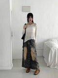 Parform Vintage Washing Long Denim Skirt