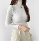 Ribbed Inner Winter Fall Neck Polar Long Sleeve T-shirt