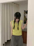 Miut Linen Twist Collar Half Zip-up Vest