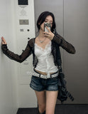 Tease See-Through Wrinkle Crop Cardigan