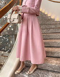 Blanc Tweed Pin-Tuck Flared Long Skirt