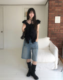 Kota Vintage Back Print Bermuda Denim Pants