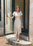 Ruckbell Square Neck Embroidered Tulip Pintuck Long One Piece