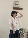 Belbo pin tuck button short sleeve blouse