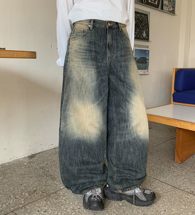 【BAON】Shokumo washing wide denim pants BAON (バオン) - ショクモウォッシュ加工ワイドデニムパンツ