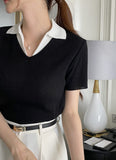 Gelato Color Matching Collar Cool Ribbed Knit