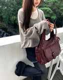 Shishu Pocket Buckle Leather Shoulder Crossbody Bag