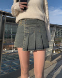 Qwerty Denim Pleated Mini Skirt
