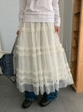 Lanbaf Frill Tiered Layered Long Skirt