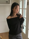 Wello Cozy Ribbed Off Shoulder Long Sleeve Knit