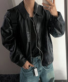Two-way string leather jacket
