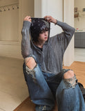 Via See-through Knit Hood Zip-up