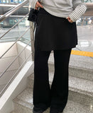 Wooeun Layered Bootcut Button Wrap Skirt Pants