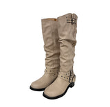 Doze Wrinkle Leather Buckle Long Boots