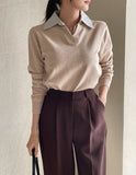 Tienti Stripe Color Matching Collar Knit