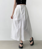 Whith Lining In Skirt Banding Rustling Nylon Pintuck Long Skirt