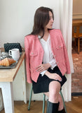 Bowl Check V-Neck Pearl Tweed Jacket
