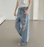 Light Blue Loose Hip Fit Wide Denim Pants