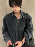 Washed denim shirt jacket