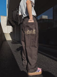 Flame embroidery carpenter pants