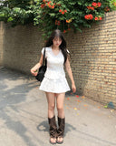 Rib Unbalanced Button Sheer Blouse