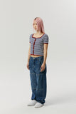 SQUARE NECK STRIPE CARDIGAN