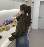 High-Neck Button Zipper Bomber String Jacket